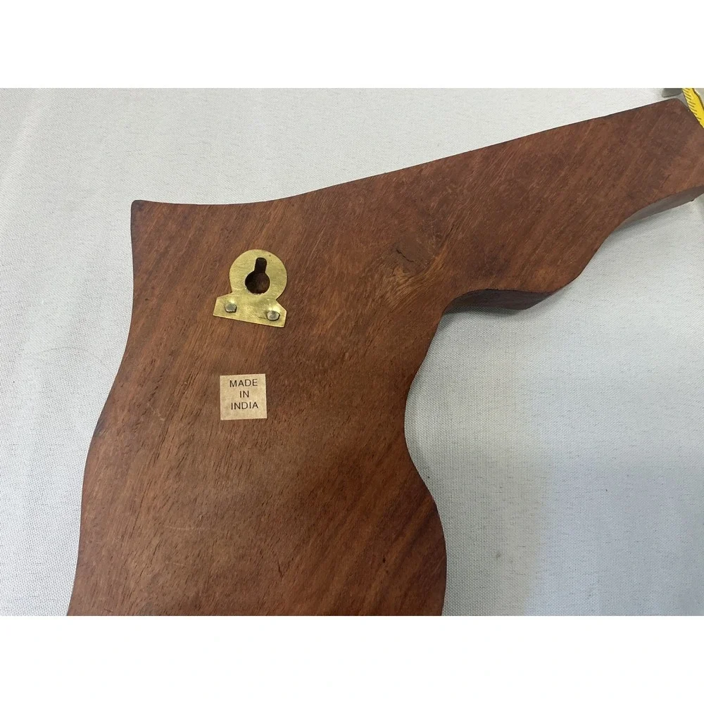 Vintage FL State Shaped Hand Carved Wood Key Holder Wall Decor 4 Hooks India